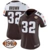 Women’s Browns 1946 75th Anniversary Patch Jersey – All Stitched – Alternate – Jim Brown