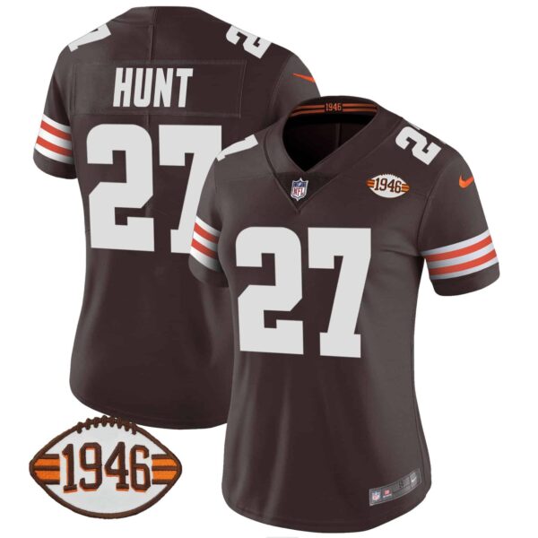 Women’s Browns 1946 75th Anniversary Patch Jersey – All Stitched – Brown – Kareem Hunt