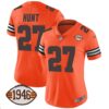 Women’s Browns 1946 75th Anniversary Patch Jersey – All Stitched – Orange – Kareem Hunt