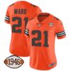 Women’s Browns 1946 75th Anniversary Patch Jersey – All Stitched – Orange – Denzel Ward