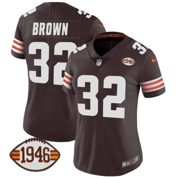 Women’s Browns 1946 75th Anniversary Patch Jersey – All Stitched – Brown – Jim Brown