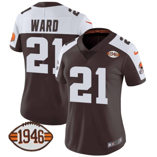 Women’s Browns 1946 75th Anniversary Patch Jersey – All Stitched – Alternate – Denzel Ward