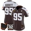 Women’s Browns #32 Jim Brown Memorial & Home Patch Jersey V3 – All Stitched – Alternate – Myles Garrett