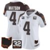 Women’s Browns #32 Jim Brown Memorial & Home Patch Jersey V3 – All Stitched – Inverted – Deshaun Watson