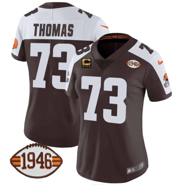Women’s Browns 1946 75th Anniversary Patch Jersey – All Stitched – Alternate – Joe Thomas
