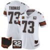 Women’s Browns #32 Jim Brown Memorial & Home Patch Jersey V3 – All Stitched – White – Joe Thomas