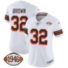Women’s Browns 1946 75th Anniversary Patch Jersey – All Stitched – 1946 White – Jim Brown