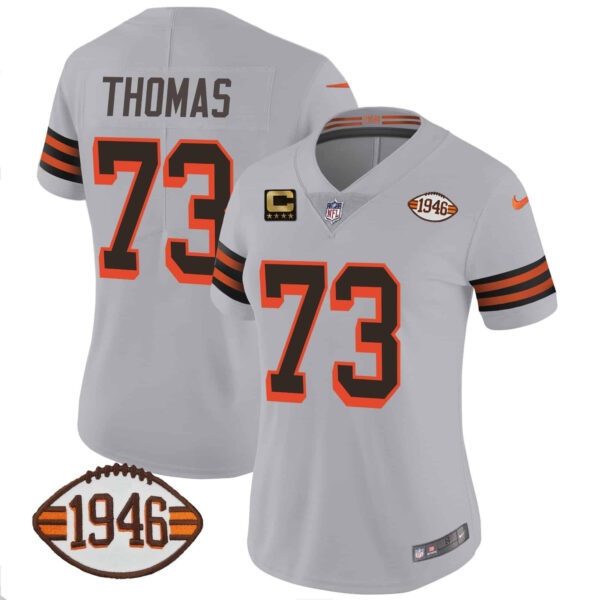 Women’s Browns 1946 75th Anniversary Patch Jersey – All Stitched – Gray – Joe Thomas