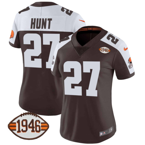 Women’s Browns 1946 75th Anniversary Patch Jersey – All Stitched – Alternate – Kareem Hunt