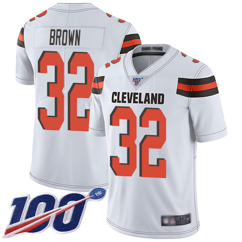 Nike Browns #32 Jim Brown White Men’s Stitched NFL 100th Season Vapor Limited Jersey