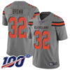 Nike Browns #32 Jim Brown Gray Men’s Stitched NFL Limited Inverted Legend 100th Season Jersey