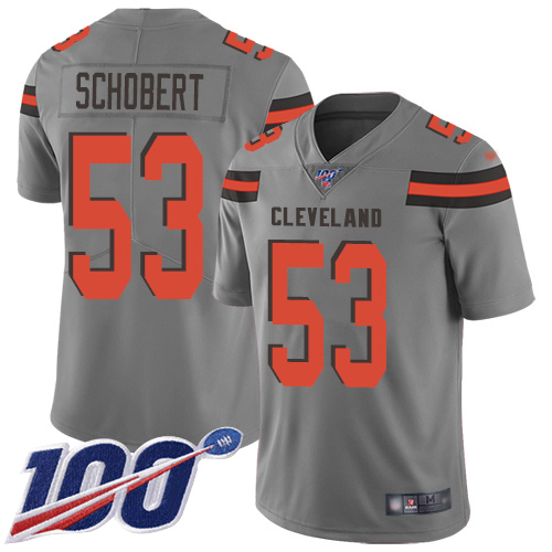 Nike Browns #53 Joe Schobert Gray Men’s Stitched NFL Limited Inverted Legend 100th Season Jersey