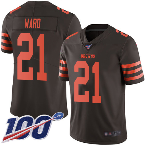 Nike Browns #21 Denzel Ward Brown Men’s Stitched NFL Limited Rush 100th Season Jersey