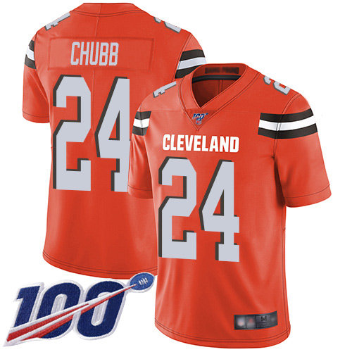 Nike Browns #24 Nick Chubb Orange Alternate Men’s Stitched NFL 100th Season Vapor Limited Jersey