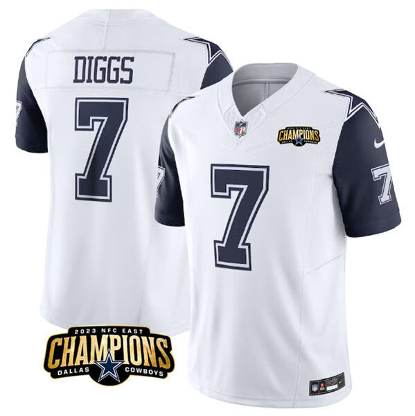 Dallas Cowboys #7 Trevon Diggs White Navy 2023 FUSE NFC East Jersey