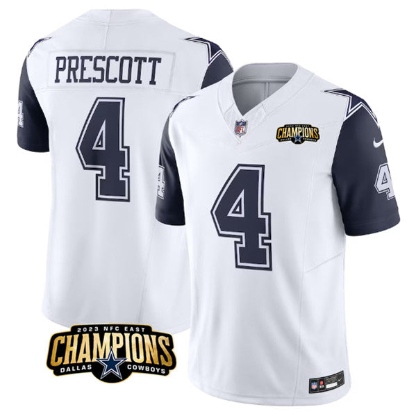 Dallas Cowboys #4 Dak Prescott White Navy 2023 FUSE NFC East Jersey