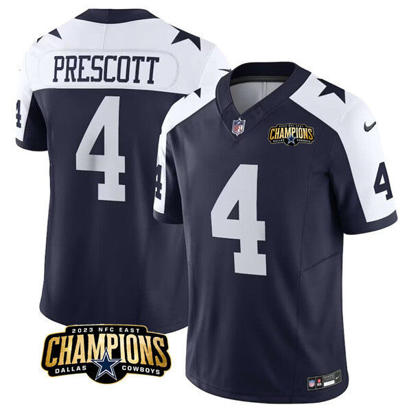 Dallas Cowboys #4 Dak Prescott Navy White 2023 FUSE NFC East Jersey