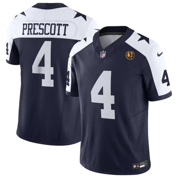 Dallas Cowboys #4 Dak Prescott Navy 2023 FUSE With John Madden Patch Vapor Jersey