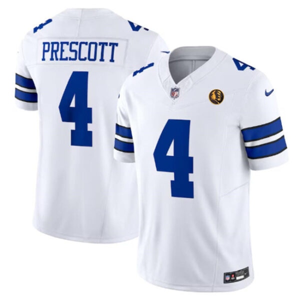 Dallas Cowboys #4 Dak Prescott White 2023 FUSE With John Madden Patch Vapor 2 Jersey