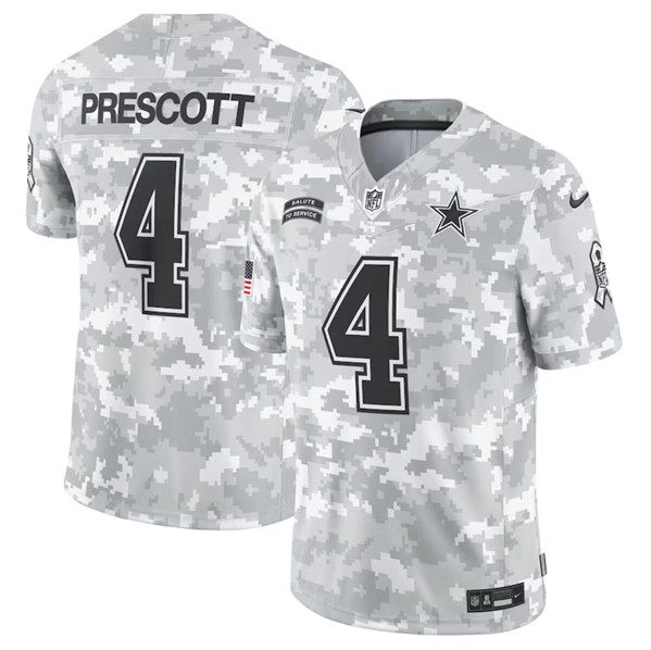 Dallas Cowboys #4 Dak Prescott Arctic Camo 2024 FUSE Salute To Service Limited Football Stitched Jersey
