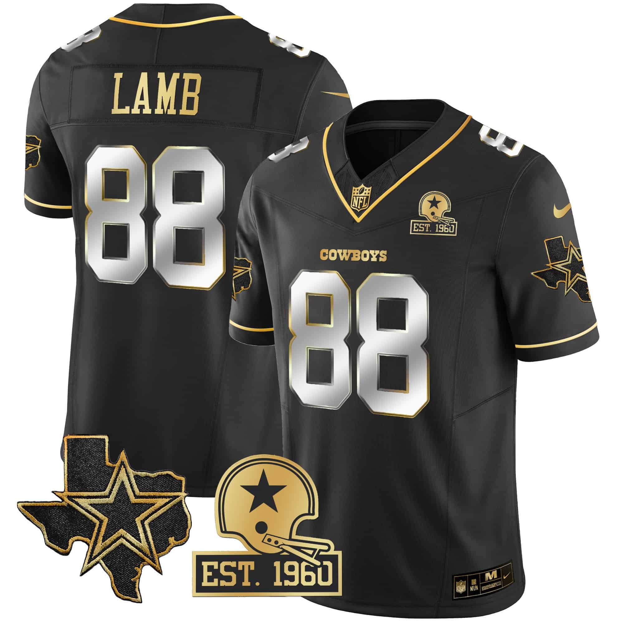 Men’s Cowboys 2023 NFC East Champions Patch Gold Vapor Jersey – All Stitched – Black Limited – CeeDee Lamb