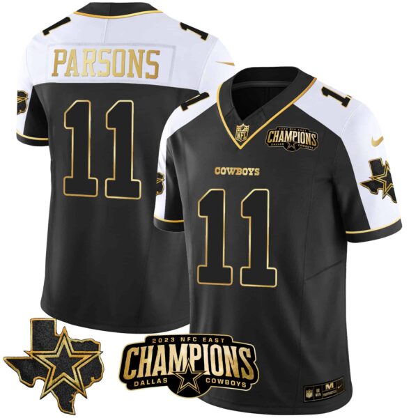 Men’s Cowboys 2023 NFC East Champions Patch Gold Vapor Jersey – All Stitched – Alternate Gold – Micah Parsons