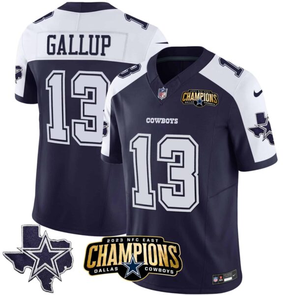 Men’s Cowboys 2023 NFC East Champions Patch Vapor Jersey – All Stitched – Alternate Navy – Michael Gallup