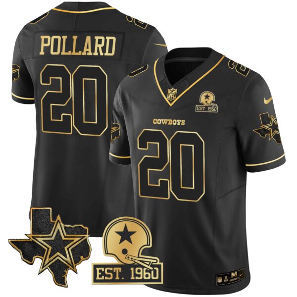 Men’s Cowboys Texas Patch Gold Vapor Jersey – All Stitched – Black Gold – Tony Pollard