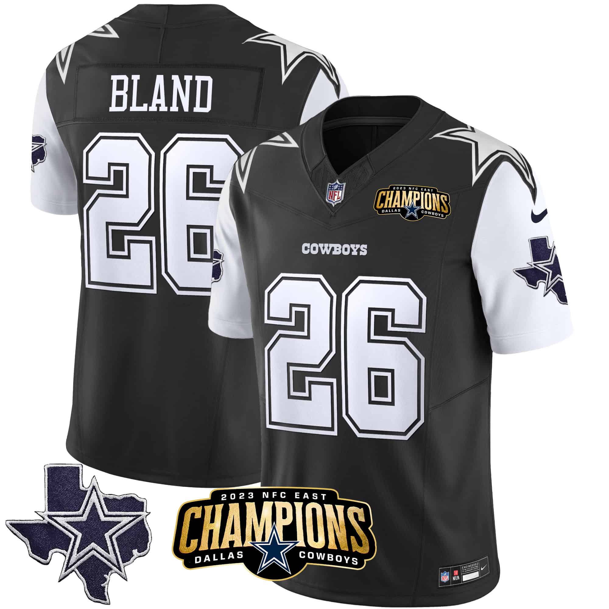 Men’s Cowboys 2023 NFC East Champions Patch Vapor Jersey – All Stitched – Black – DaRon Bland