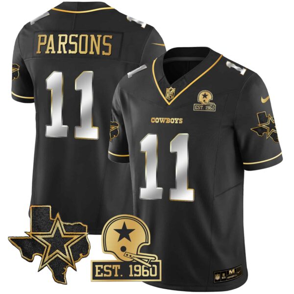 Men’s Cowboys Texas Patch Gold Vapor Jersey – All Stitched – Black Limited – Micah Parsons