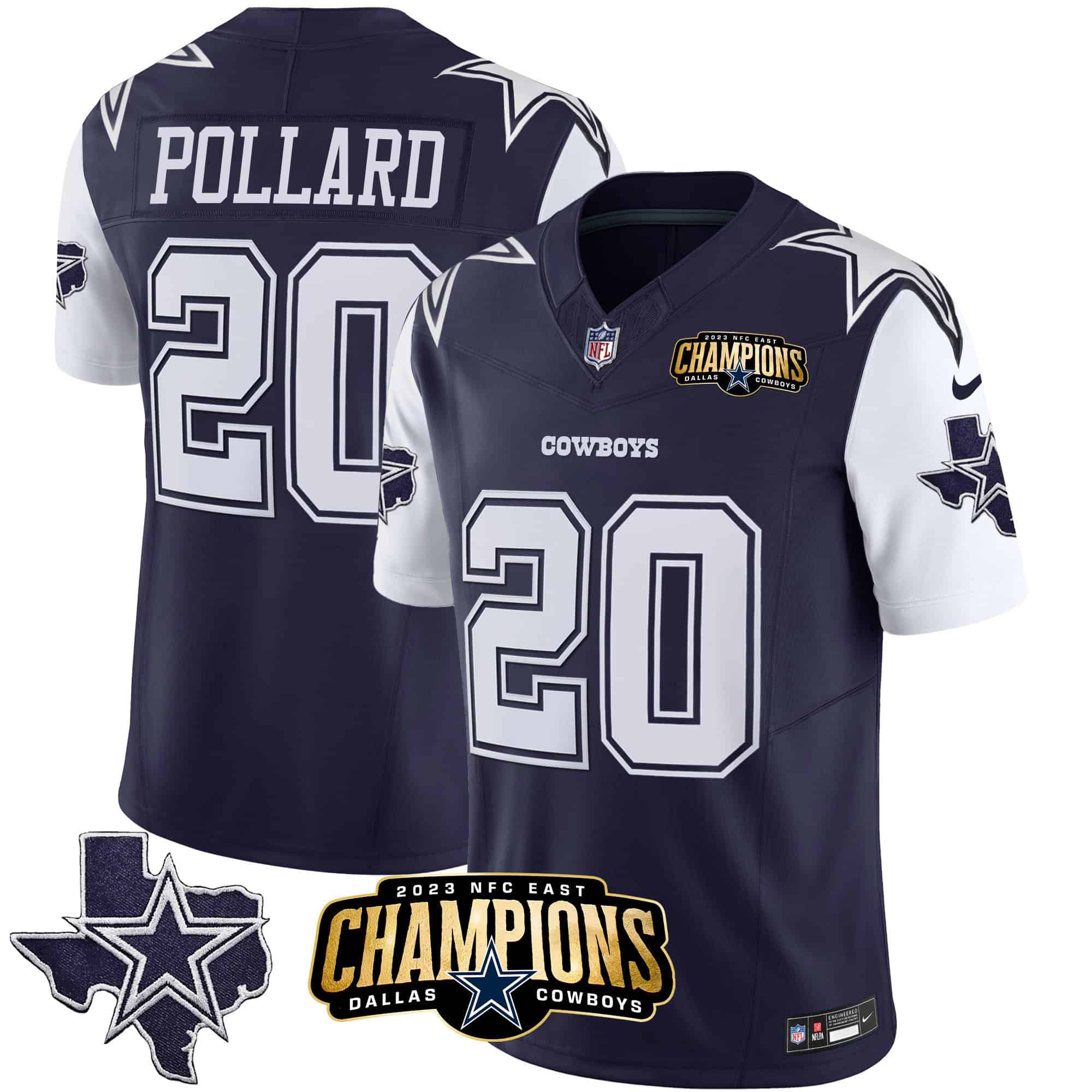 Men’s Cowboys 2023 NFC East Champions Patch Vapor Jersey – All Stitched – Navy – Tony Pollard