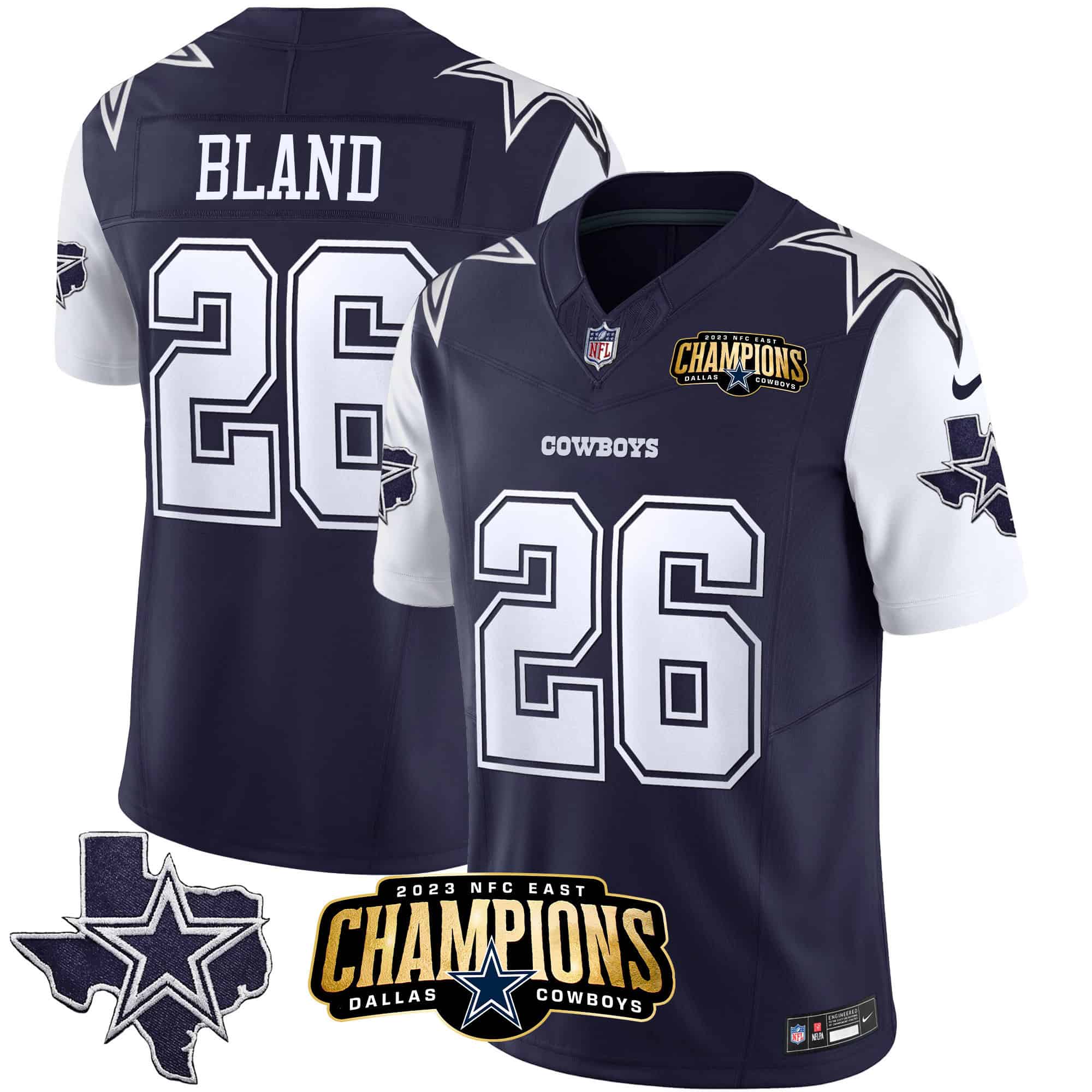 Men’s Cowboys 2023 NFC East Champions Patch Vapor Jersey – All Stitched – Navy – DaRon Bland
