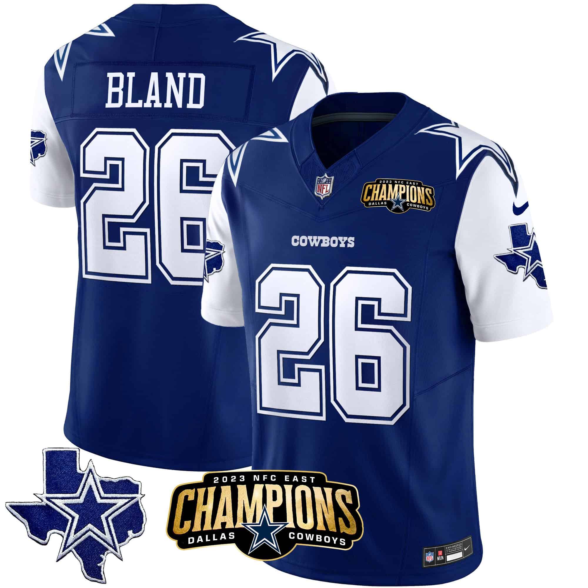 Men’s Cowboys 2023 NFC East Champions Patch Vapor Jersey – All Stitched – Royal – DaRon Bland