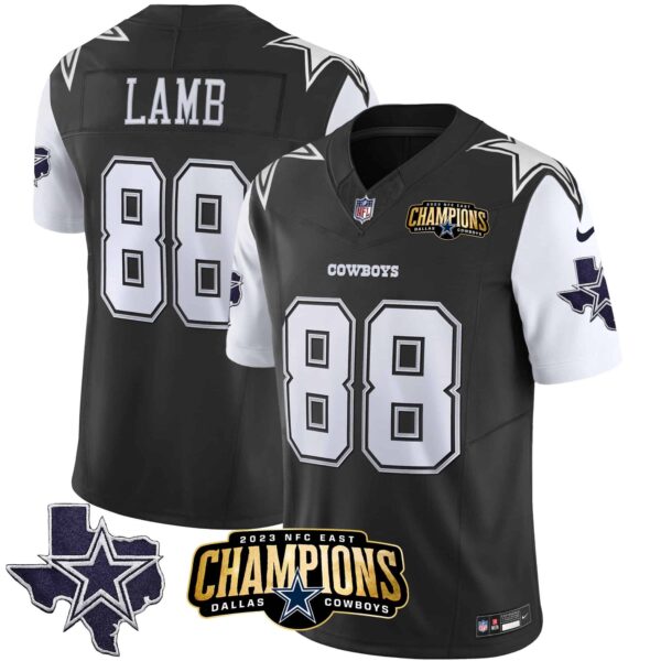 Men’s Cowboys 2023 NFC East Champions Patch Vapor Jersey – All Stitched – Black – CeeDee Lamb