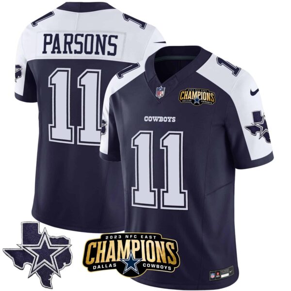 Men’s Cowboys 2023 NFC East Champions Patch Vapor Jersey – All Stitched – Alternate Navy – Micah Parsons
