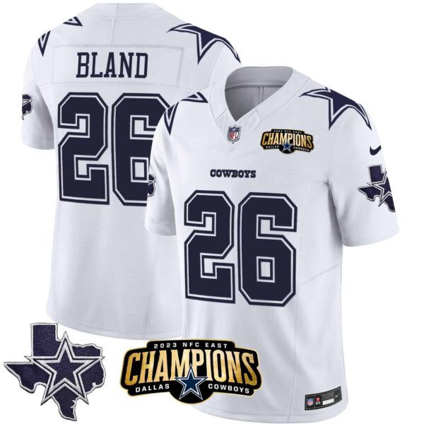 Men’s Cowboys 2023 NFC East Champions Patch Vapor Jersey – All Stitched – White – DaRon Bland