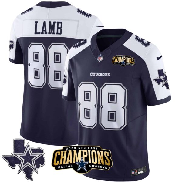 Men’s Cowboys 2023 NFC East Champions Patch Vapor Jersey – All Stitched – Alternate Navy – CeeDee Lamb