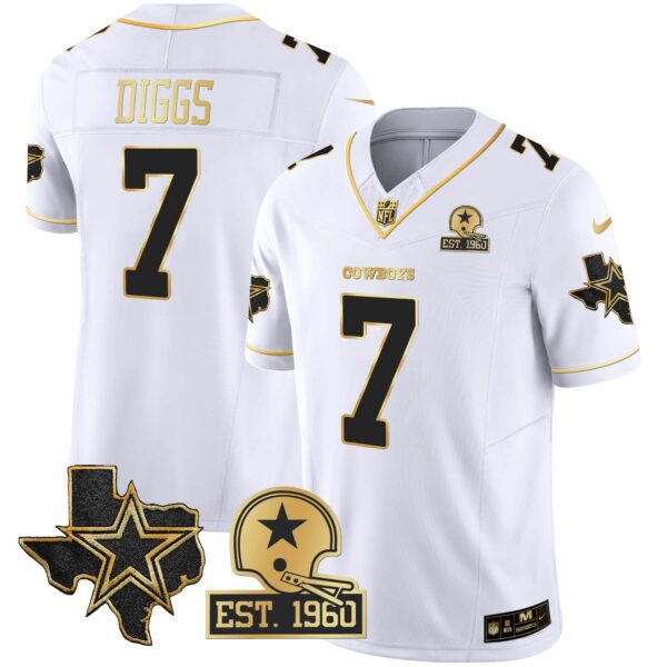 Men’s Cowboys 2023 NFC East Champions Patch Gold Vapor Jersey – All Stitched – White Gold – Trevon Diggs