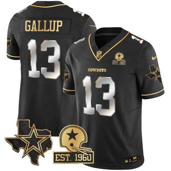 Men’s Cowboys 2023 NFC East Champions Patch Gold Vapor Jersey – All Stitched – Black Limited – Michael Gallup