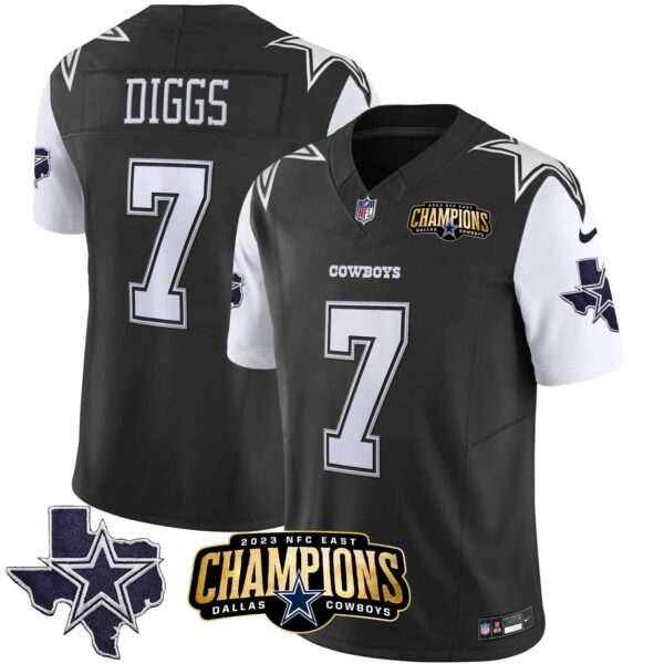 Men’s Cowboys 2023 NFC East Champions Patch Vapor Jersey – All Stitched – Black – Trevon Diggs