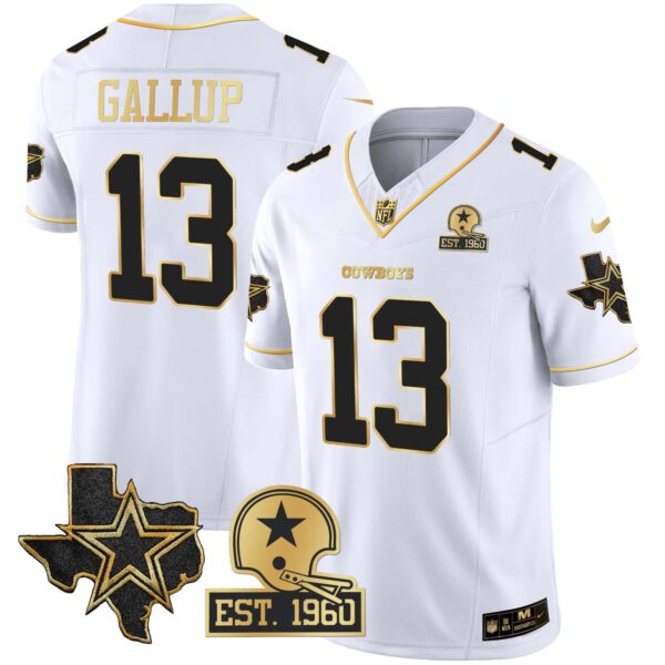 Men’s Cowboys Texas Patch Gold Vapor Jersey – All Stitched – White Gold – Michael Gallup