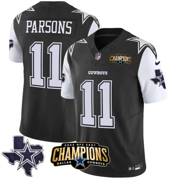 Men’s Cowboys 2023 NFC East Champions Patch Vapor Jersey – All Stitched – Black – Micah Parsons