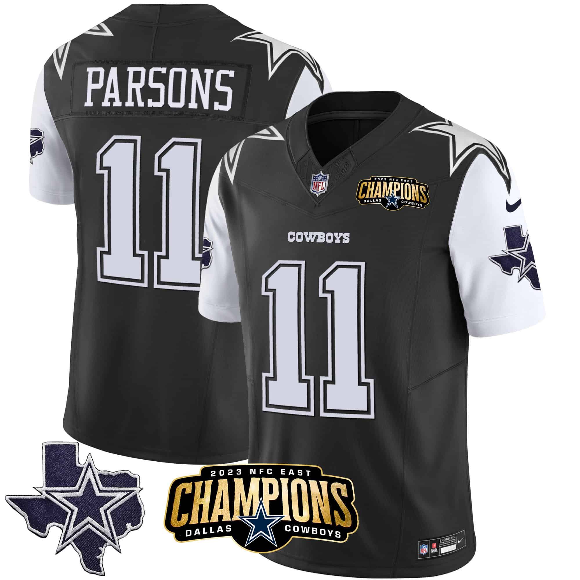 Men’s Cowboys 2023 NFC East Champions Patch Vapor Jersey – All Stitched – Black – Micah Parsons