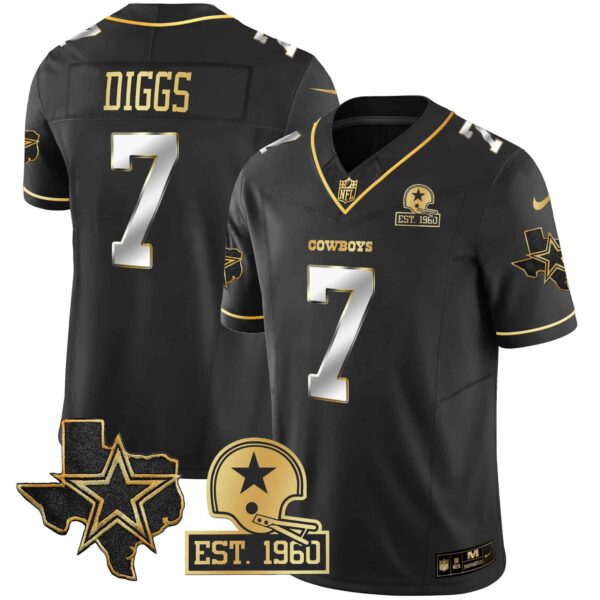 Men’s Cowboys 2023 NFC East Champions Patch Gold Vapor Jersey – All Stitched – Black Limited – Trevon Diggs