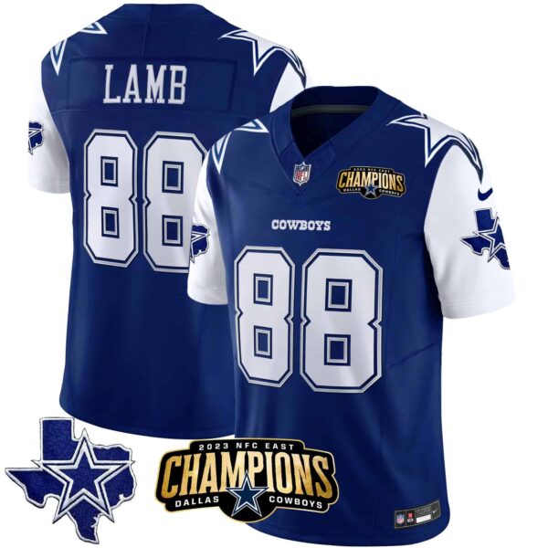 Men’s Cowboys 2023 NFC East Champions Patch Vapor Jersey – All Stitched – Royal – CeeDee Lamb