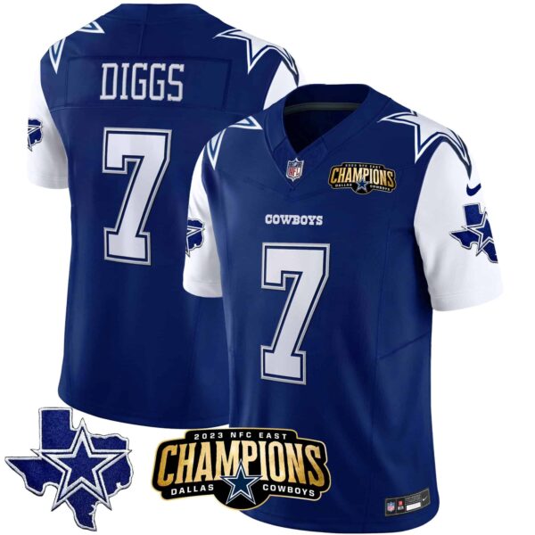 Men’s Cowboys 2023 NFC East Champions Patch Vapor Jersey – All Stitched – Royal – Trevon Diggs