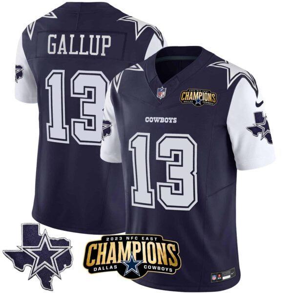 Men’s Cowboys 2023 NFC East Champions Patch Vapor Jersey – All Stitched – Navy – Michael Gallup