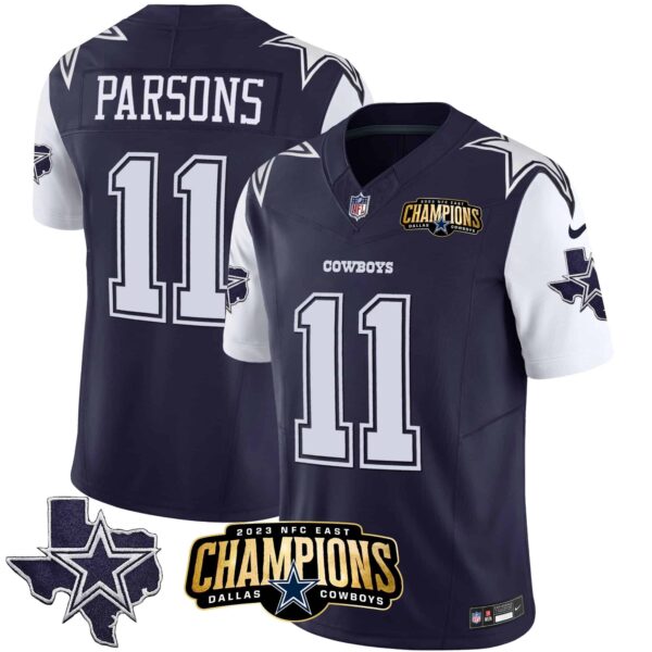 Men’s Cowboys 2023 NFC East Champions Patch Vapor Jersey – All Stitched – Navy – Micah Parsons