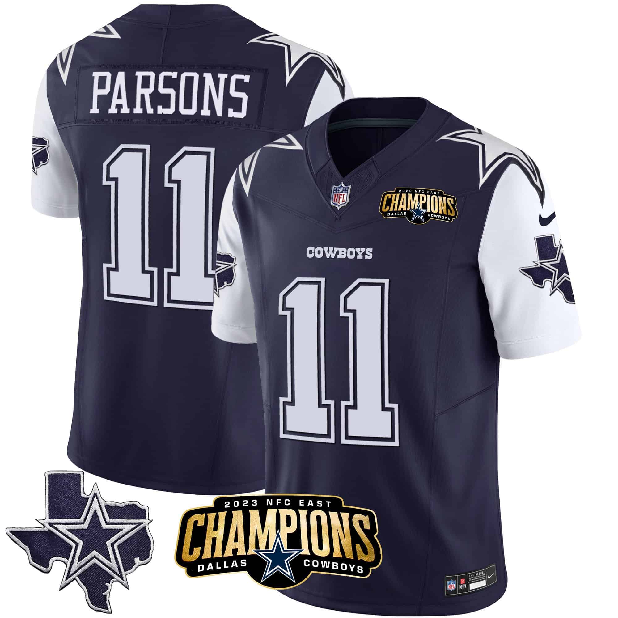 Men’s Cowboys 2023 NFC East Champions Patch Vapor Jersey – All Stitched – Navy – Micah Parsons