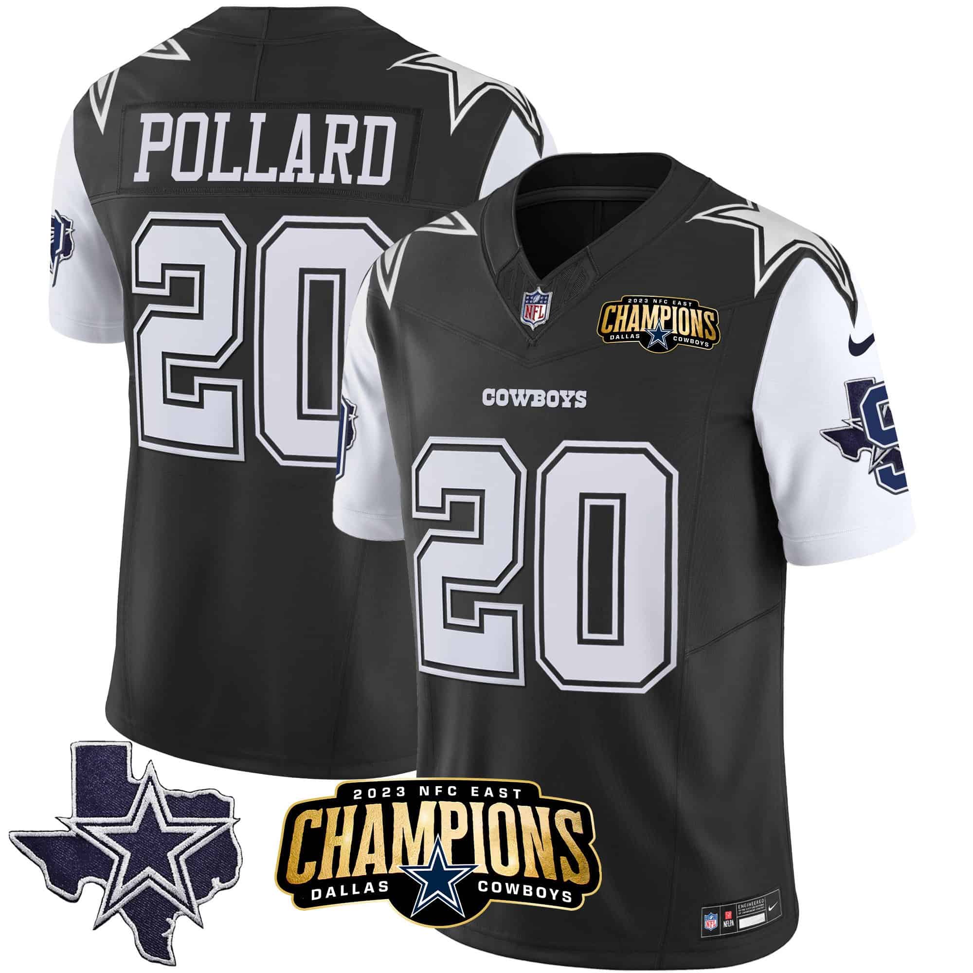Men’s Cowboys 2023 NFC East Champions Patch Vapor Jersey – All Stitched – Black – Tony Pollard